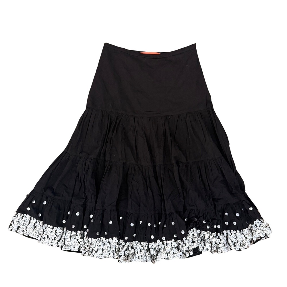 Sweet by Miss Me Black Cotton Tiered Sequin Embellished Midi Skirt Small